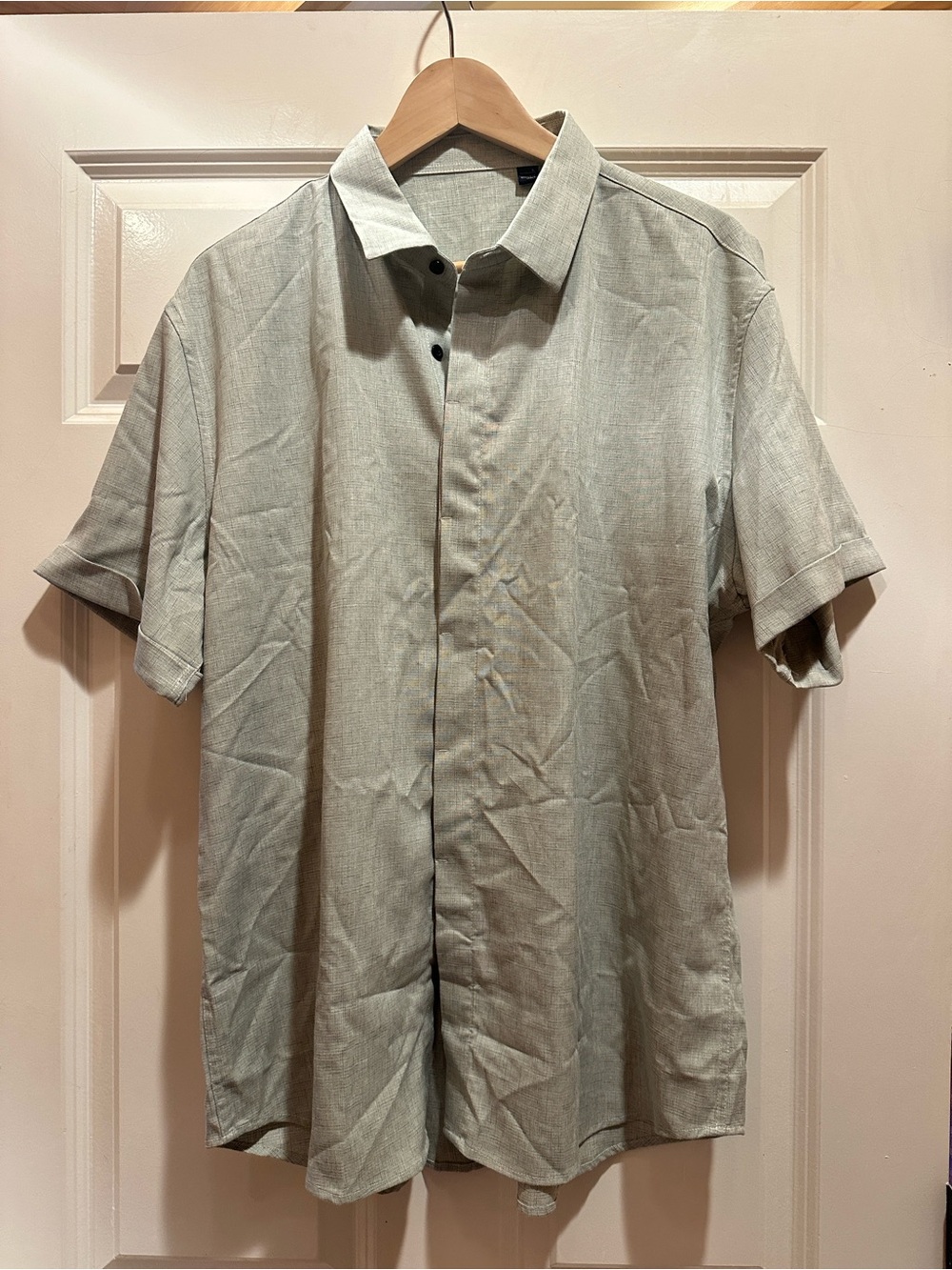 Men's slight stretch Short-Sleeve Button-Up Shirt - Light Gray Green